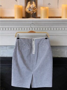 J.Crew Size 4 Blue White Seersucker Pencil Skirt Preppy Coastal Summer